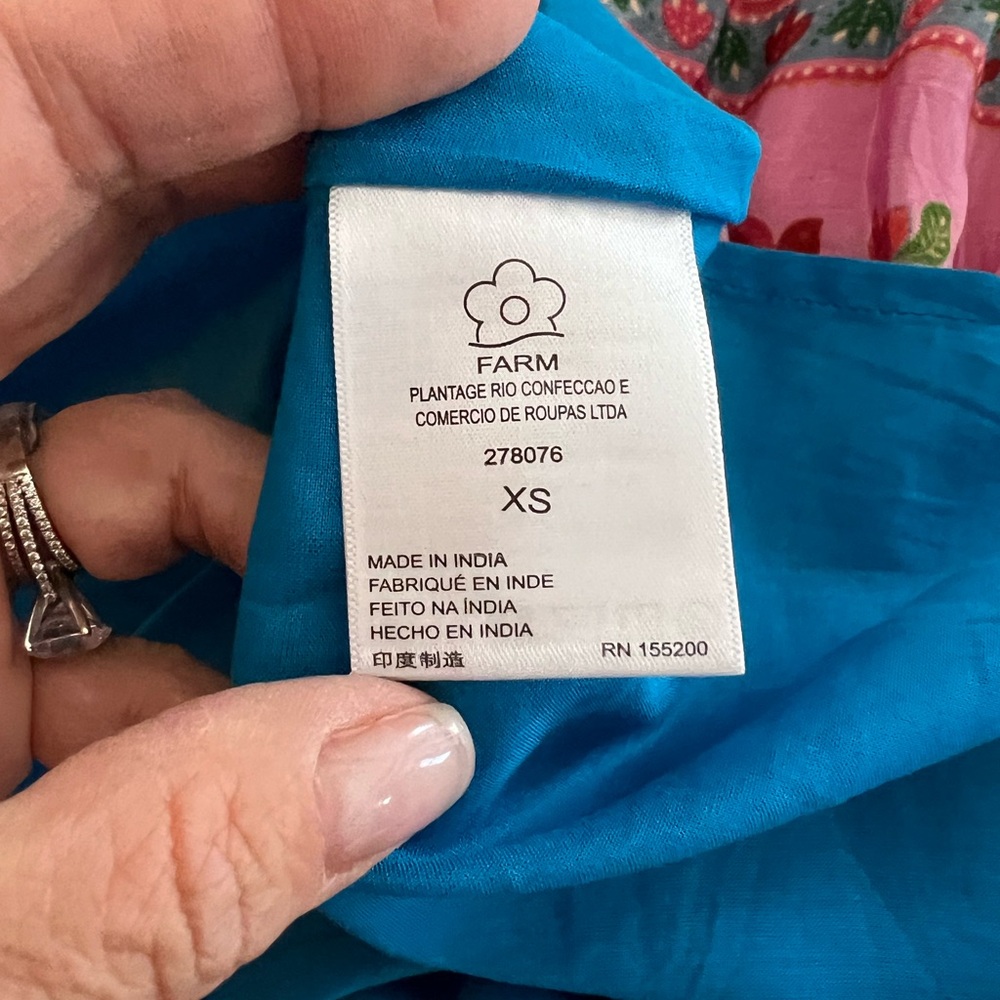 FARM Rio Bright Turquoise Viscose Top with Multicolor Trim - Picture 4 of 5